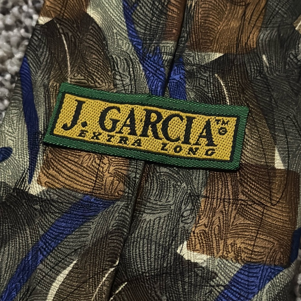 J. Garcia Extra Long Blue/Green/Brown Drummers Collection Neck Tie 100% Silk - Picture 2 of 4